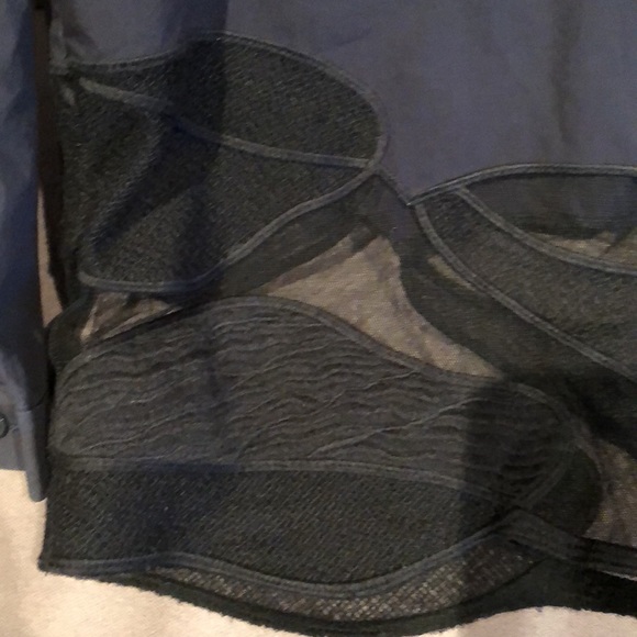 Women’s Navy Button-Up Blouse with Sheer Hem - Picture 2 of 8